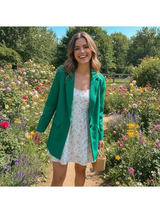 Blind Date Jackets & Blazers - Blind Date Womens Kelly Green Single Button Blazer Jacket Size Medium 38